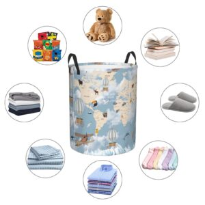 Pevtufa Animals Travel World Map Foldable Laundry Basket Organizer,Fabric Clothes Toy Storage Basket Nursery Hamper Storage Bin For Household Bedroom, Bathroom, College Dorm-Small