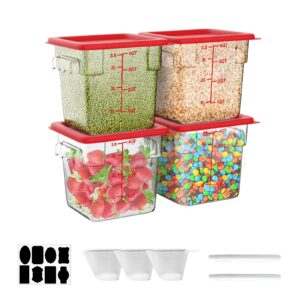 4qt nsf food storage containers: 8 pcs [food grade][hot&cold resistant] commercial clear food storage containers with lids for restaurant kitchen proof dough, measuring spoons included(bpa free)