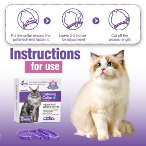 Cat Calming Collar Calming Collar for Cats 3 Pack Calming Cat Collar Relieve Stress and Anxiety Calming Collar Relax Cat Pheromone Collar Suitable for Small Medium and Large Cats Calming Cat Collars