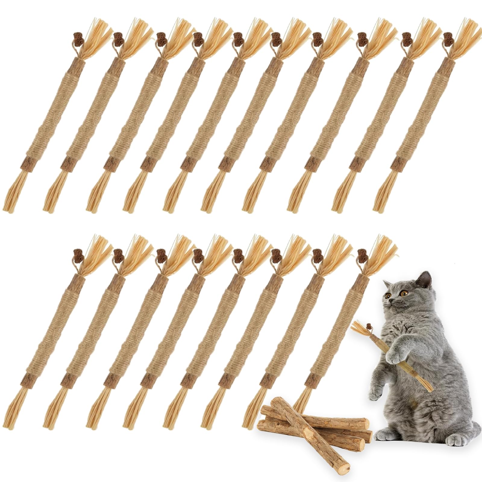 LDXDRU 20Pcs Silvervine Sticks for Cats, Natural Cat Chew Toys, Nylatails Silvervine Dental Stick for Dental Care, Edible Matatabi Cat Chew Sticks for Teeth Cleaning, Kitty Toys for Indoor Cats