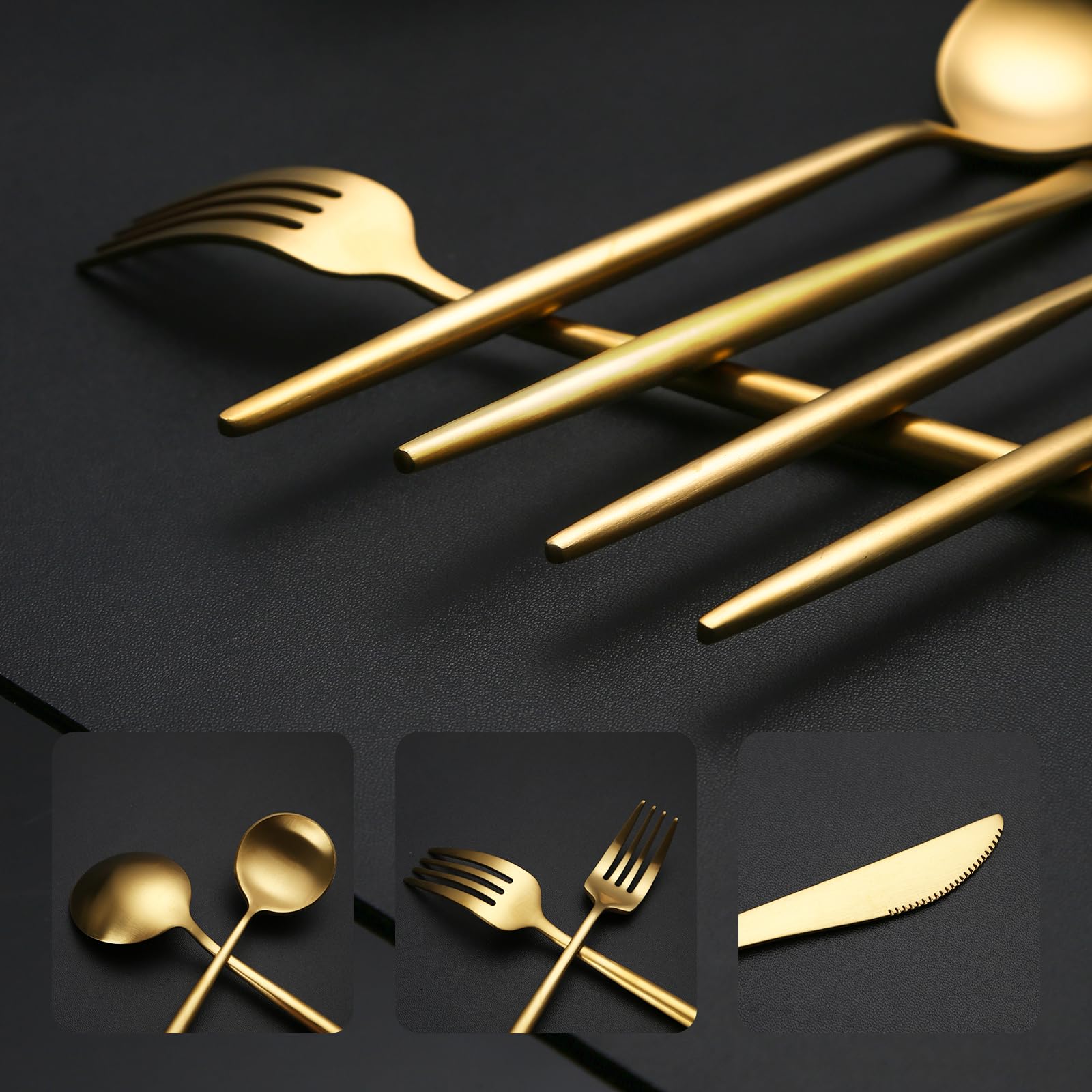 TUPMFG 40 Pieces Matte Gold Silverware Set, Stainless Steel Gold Flatware Set for 8, Satin Finish Spoons and Forks Silverware Set, Gold Cutlery Utensils Set, Dishwasher Safe