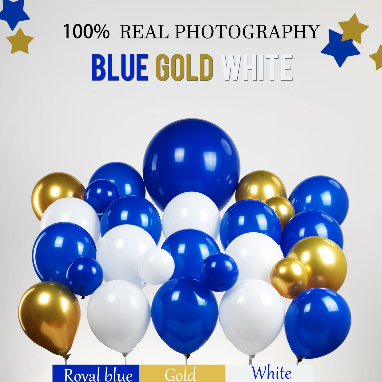 yeewaka royal blue and gold balloon garland arch kit 160pcs with Gold Blue White and Diy star burst balloons for for Boy Baby shower Men birthday 2024 Graduation Ceremony decorations