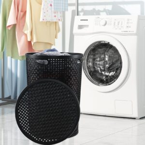 Sosody 50 Liters Black Round Plastic Laundry Hamper with Lid, Large Dirty Clothes Basket, 6 Pack