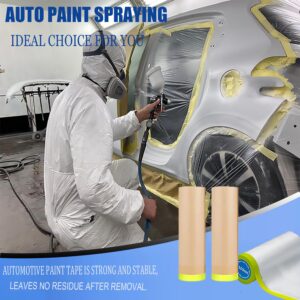 Masking Paper, Pre-Taped Paper for Painting Protection and Painters Tape with Plastic, 4 Rolls Automotive Best Tape and Drape for Painting Car, House Decoration, Frames Painting Protection (4)