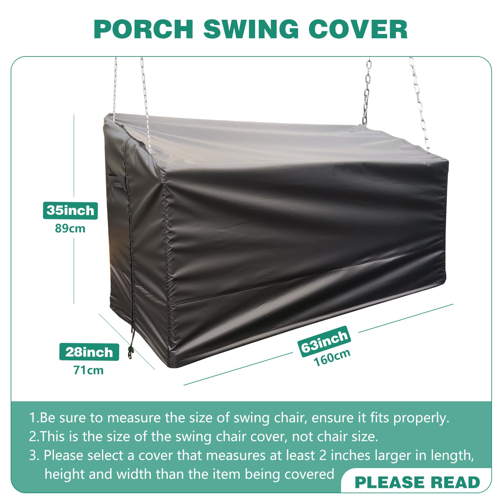 Porch Swing Cover Waterproof 56 inch Zipper not Easily Broken,Outdoor Swing Cover Hanging Swing Bench Cover Swing Covers for Outdoor Furniture(63x28x35Inch)