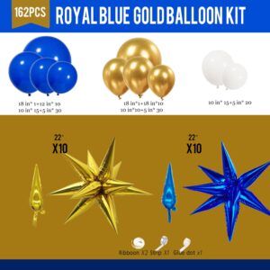 yeewaka royal blue and gold balloon garland arch kit 160pcs with Gold Blue White and Diy star burst balloons for for Boy Baby shower Men birthday 2024 Graduation Ceremony decorations