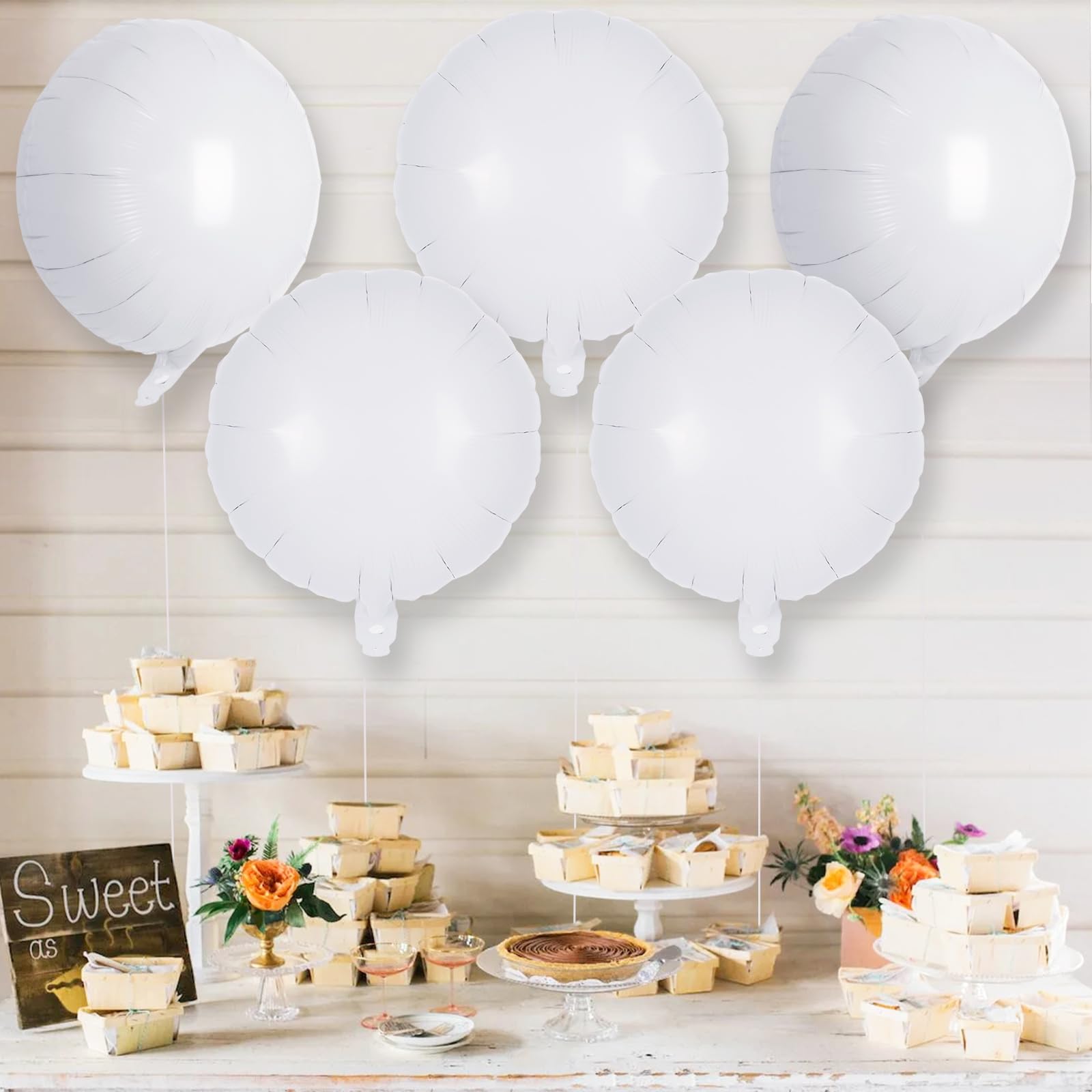 20 Pcs Round Shaped Balloons,18 Inch Round Foil Balloon,Giant Round Mylar Balloon Helium Balloons for Birthday Party Baby Shower Wedding Decorations (White)