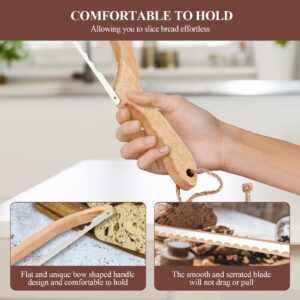 Urnseh Bread Knife, Wooden Bread Bow Knife for Homemade Bread,16" Serrated Sourdough Cutter Fiddle Bow Bread Slicer Knife for Bagels,Baguettes and More,Right Handed