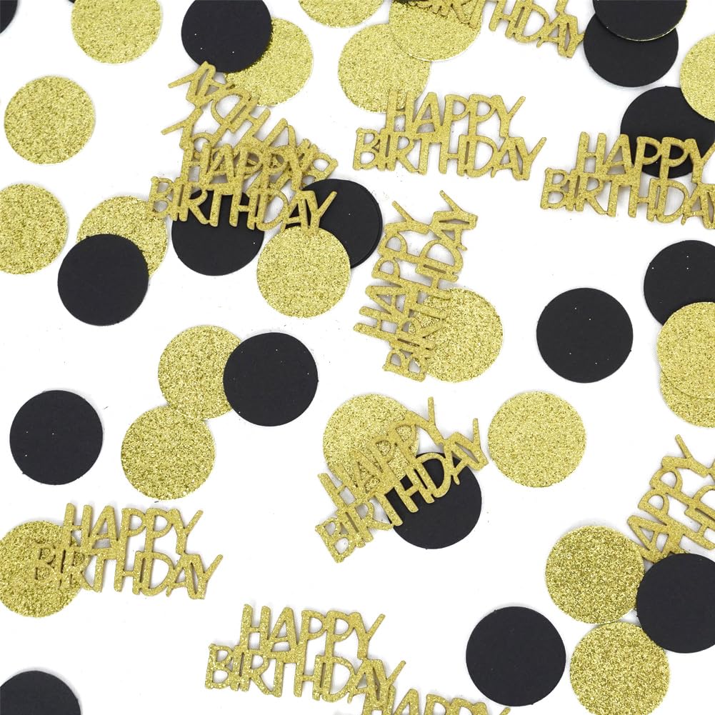 Happy Birthday Confetti, Glitter Gold and Black Birthday Table Scatter Confetti, Polka Dot, Circle Dots Paper Confetti, Birthday Party Decorations for Table Bed Balloon (100 PCS)