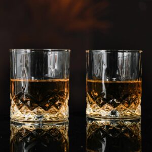 SIYOUKI Crystal Whiskey Glasses Set 11 oz, Old Fashioned Rocks Barware Lowball Glass for Bourbon, Scotch Whisky, Cocktails, Cognac, Liquor Drinking, Men Gift (2 Pack)