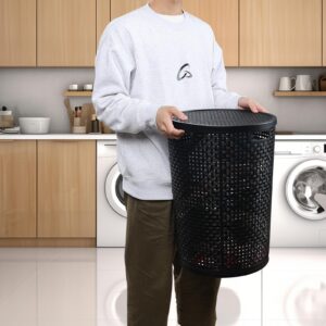 Sosody 50 Liters Black Round Plastic Laundry Hamper with Lid, Large Dirty Clothes Basket, 6 Pack