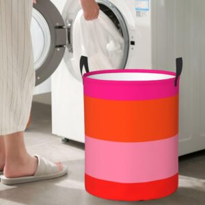 Large Laundry Basket, Dirty Clothes Hamper Toys Storage Bag Hot Pink and Bright Orange Stripes Waterproof Foldable Washing Bin for College Dorms 15.7" x 19.6"