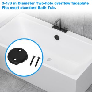 Tub Drain Overflow Cover Black- 3-1/8" Two Hole Bathtub Drain Overflow Cover with Screw Fits Most Standard Bath Tub Drains