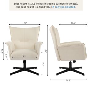 DAGONHIL Home Office Chair Desk Chair No Wheels Armchair Linen Fabric Swivel Chair High-Back Wide Seat Upholstered Accent Chair with Metal Legs Computer Chair, Beige