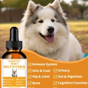 15 in 1 Multivitamin for Dogs | 60ML Dog Multivitamin Liquid Support Joint, Gut & Immune Health | Dog Liquid Vitamins for Digestion, Heart, Skin & Coat | Vitamin Supplements for Dogs | Bacon Flavor