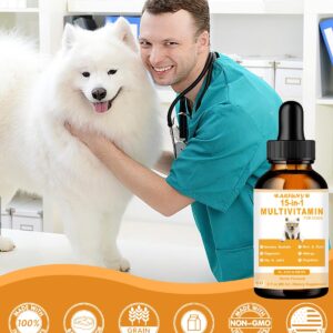 15 in 1 Multivitamin for Dogs | 60ML Dog Multivitamin Liquid Support Joint, Gut & Immune Health | Dog Liquid Vitamins for Digestion, Heart, Skin & Coat | Vitamin Supplements for Dogs | Bacon Flavor