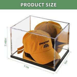 Clear Hat Display Case with Mirror Background,Acrylic Baseball Cap Holder Stand Transparent Hat Storage Box Dustproof Square UV Protection Cabinet with Mirror Base(10.2x8.2x7 inch)