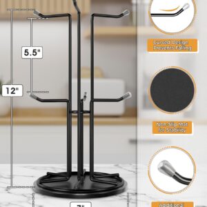 Bulado Mug Tree for Large Mugs, 360° Rotated Coffee Mug Holder, Metal Mug Tree for Counter Large Mugs 6, Coffee Cup Holder for Countertop for Easy Grab and Drop, Mug Stand for Coffee Bar Kitchen