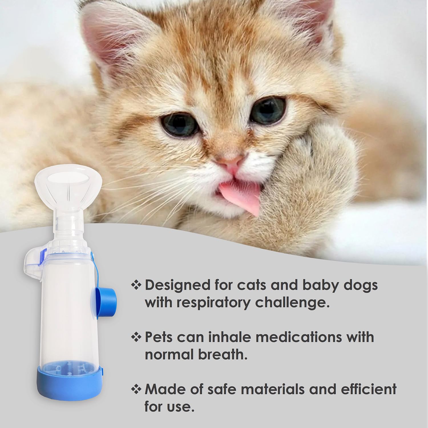 QMARK Inhaler Spacer with 2 Masks for Pets Cat and Small Dog Inhaler Spacer for MDI,with Round Shape Silicone Mask, Feline Aerosol Chamber with Breathing Indicator