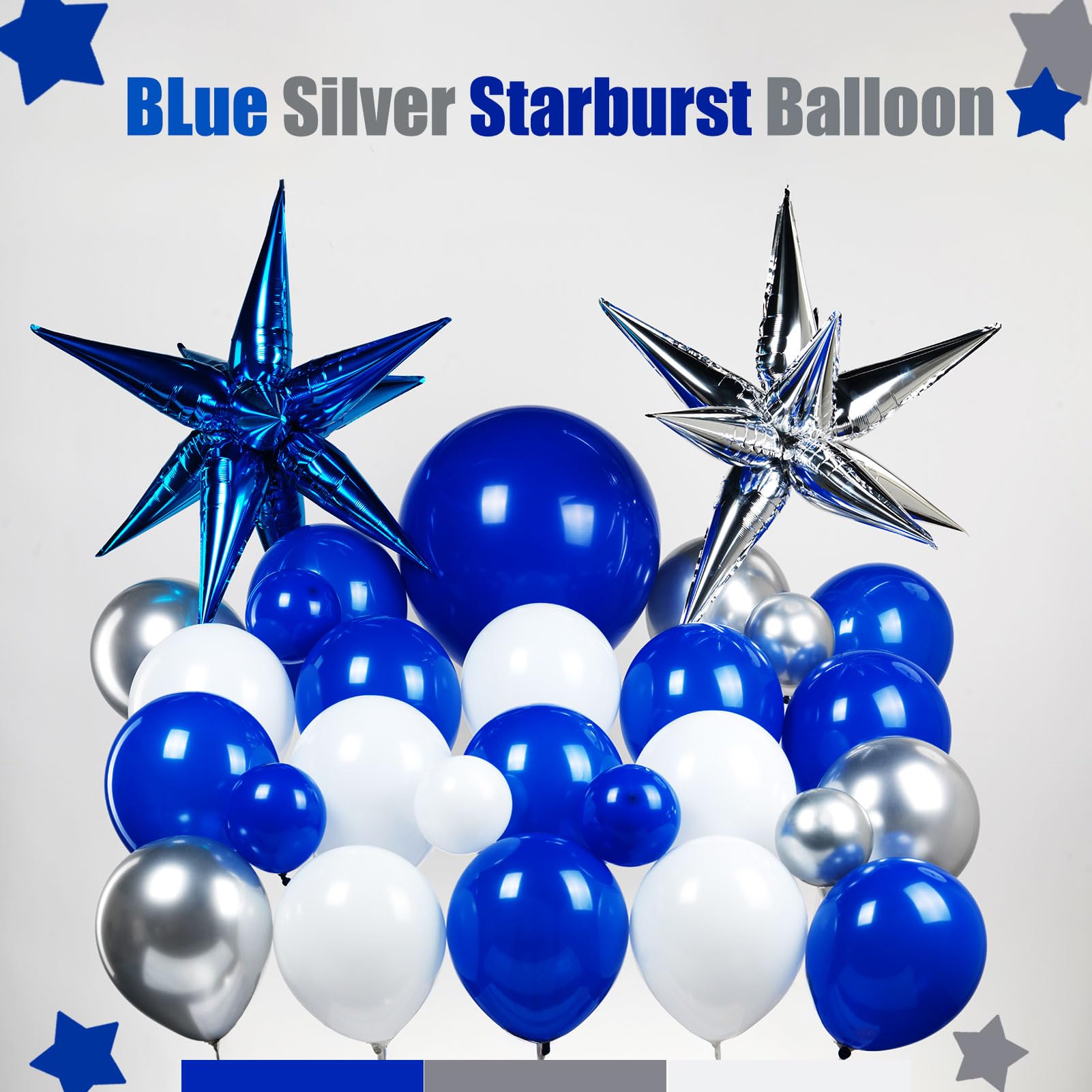 yeewaka royal blue and silver balloon garland arch kit 160+pcs with silver and Blue star balloons for Men birthday 2024 Graduation Ceremony Prom decorations