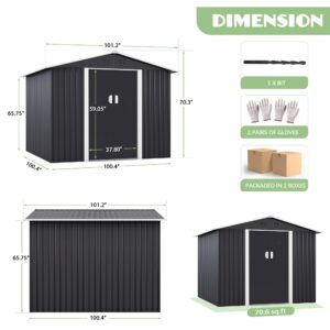 JAXPETY 8'x8' Garden Shed, Large Metal Lockable Outdoor Storage Shed & Outdoor Storage Garden Shed Tool Outdoor Storage Shed with Sliding Doors and Air Vent for Backyard, Patio, Lawn, Dark Grey