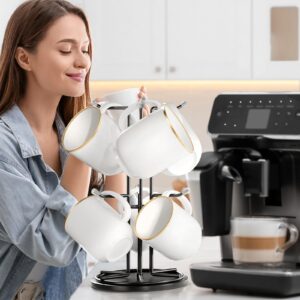 Bulado Mug Tree for Large Mugs, 360° Rotated Coffee Mug Holder, Metal Mug Tree for Counter Large Mugs 6, Coffee Cup Holder for Countertop for Easy Grab and Drop, Mug Stand for Coffee Bar Kitchen