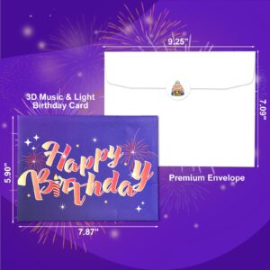 Omgpeike Birthday Cards Gifts for Women 3D Pop Up Birthday Gift Card Light and Music Happy Funny Birthday Decorations Greeting Cards for Men, Girl, Boy, Husband, Mom, Dad, Sister, Friend, Kids(Purple)