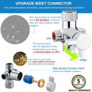 SonTiy Hot and Cold Bidet Mixing Valve Kit, 4-Way Warm Bidet T-adapter Metal T valve for Bidet Valve Adapter with Brass Tee Connector for Bidet Toilet Seat Attachment Handheld Bidet Sprayer