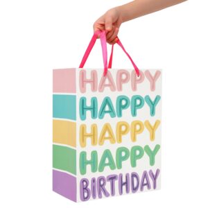 13" Large Colorful Gift Bag Set with Greeting Card and Tissue Papers (Happy Happy Happy Happy Birthday) for Girls' Birthday Party, Women's Birthday Parties, Baby Shower, Baby Girl - 10.2”x5.2”x13”, 1