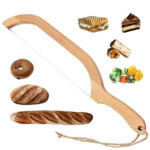 urnseh bread knife, wooden bread bow knife for homemade bread,16" serrated sourdough cutter fiddle bow bread slicer knife for bagels,baguettes and more,right handed