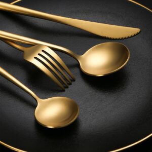 TUPMFG 40 Pieces Matte Gold Silverware Set, Stainless Steel Gold Flatware Set for 8, Satin Finish Spoons and Forks Silverware Set, Gold Cutlery Utensils Set, Dishwasher Safe