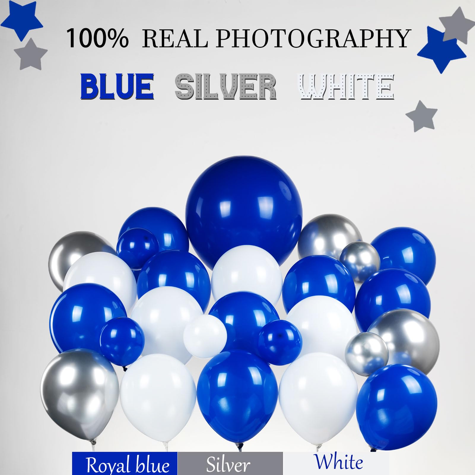 yeewaka royal blue and silver balloon garland arch kit 160+pcs with silver and Blue star balloons for Men birthday 2024 Graduation Ceremony Prom decorations