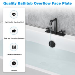 Tub Drain Overflow Cover Black- 3-1/8" Two Hole Bathtub Drain Overflow Cover with Screw Fits Most Standard Bath Tub Drains