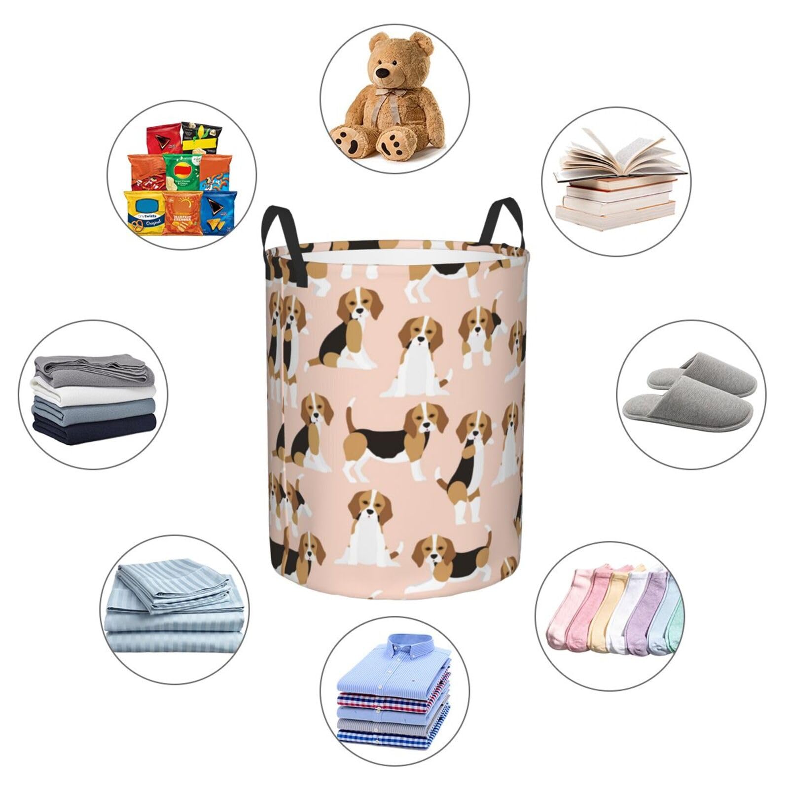 Pevtufa Beagle Dog On Brown Foldable Laundry Basket Organizer,Fabric Clothes Toy Storage Basket Nursery Hamper Storage Bin For Household Bedroom, Bathroom, College Dorm-Small