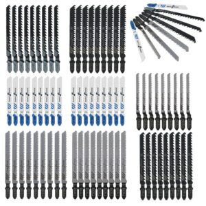 jigsaw blades set, 80 piece t shank jig saw blades set for wood plastic metal cutting fit for hcs/hss replacement jig saw blade