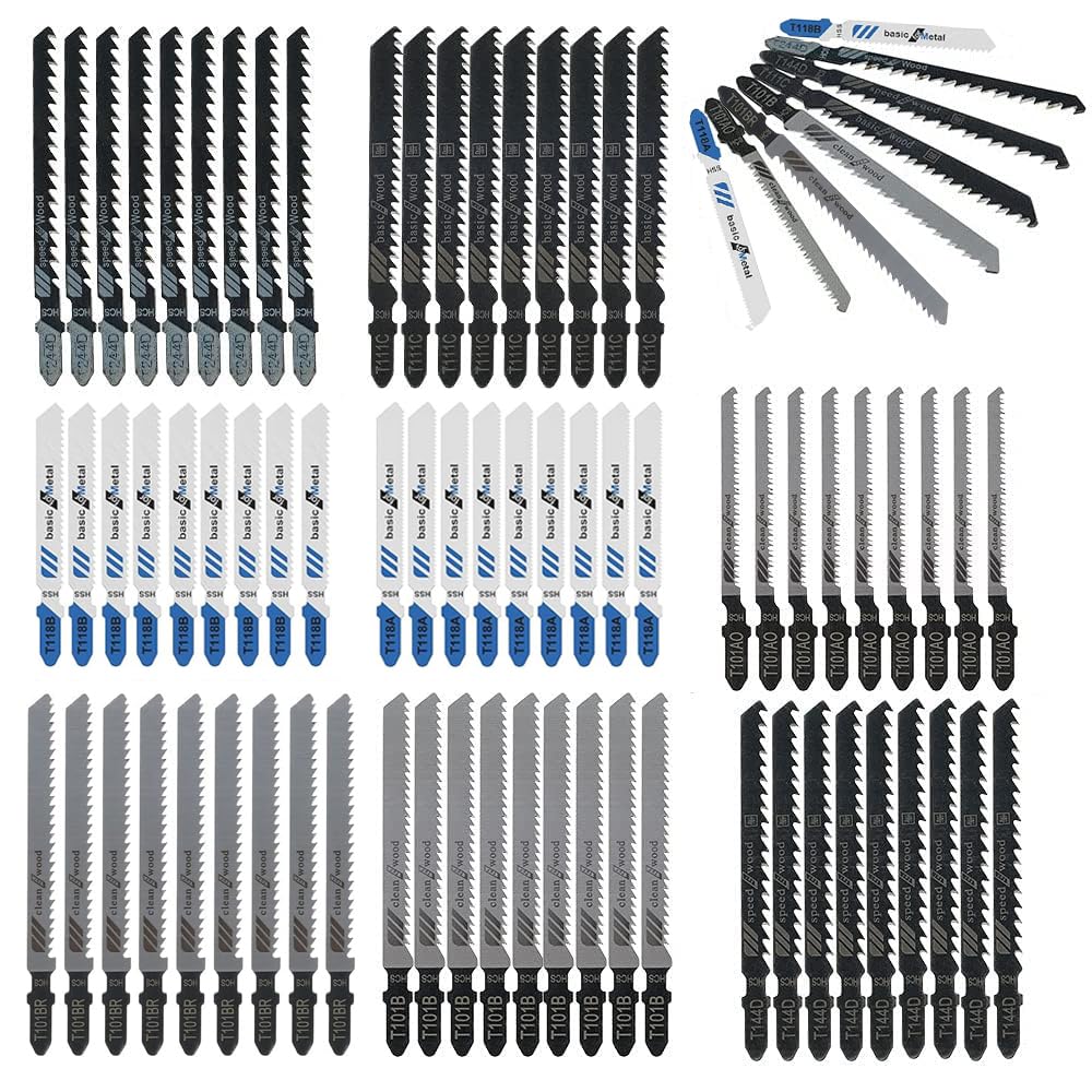 Jigsaw Blades Set, 80 Piece T Shank Jig Saw Blades Set for Wood Plastic Metal Cutting Fit for HCS/HSS Replacement Jig Saw Blade