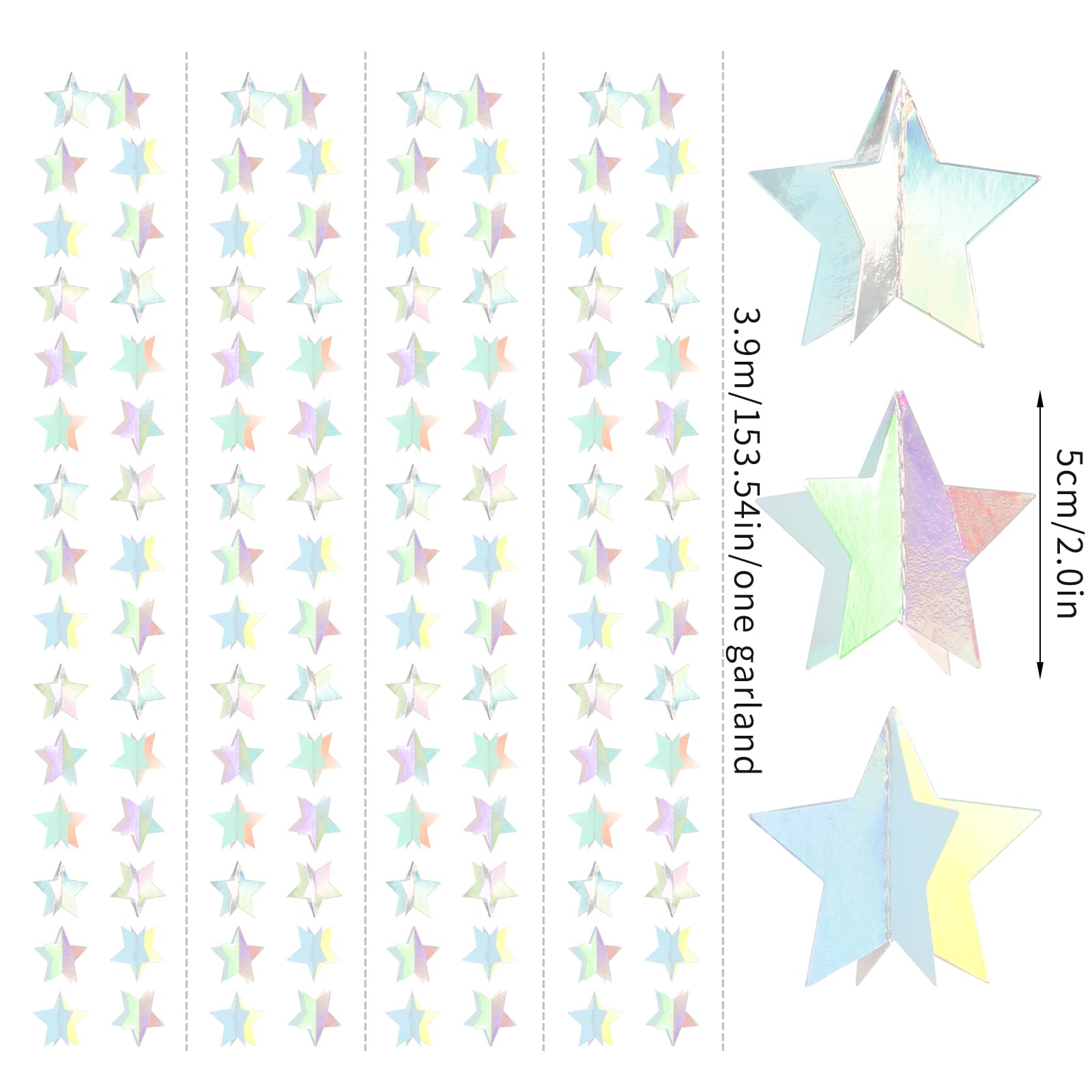 Iridescent Disco-Holographic Party-Decorations Christmas Garland - 51Ft Neno 3D Star Streamers Hanging Banner,Wedding Birthday Bachelorette Baby Bridal Shower Engagement Valentines Day Decor Hugtmr