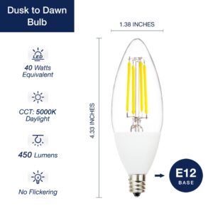 FLSNT Dusk to Dawn Outdoor Sensor LED Edison Bulbs, 4W (40W Eqv.), 450LM, B11 LED Candelabra Bulb E12 Base, Auto On/Off Photocell for Energy-Efficient, 5000K Daylight White, 4 Pack