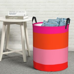 Large Laundry Basket, Dirty Clothes Hamper Toys Storage Bag Hot Pink and Bright Orange Stripes Waterproof Foldable Washing Bin for College Dorms 15.7" x 19.6"