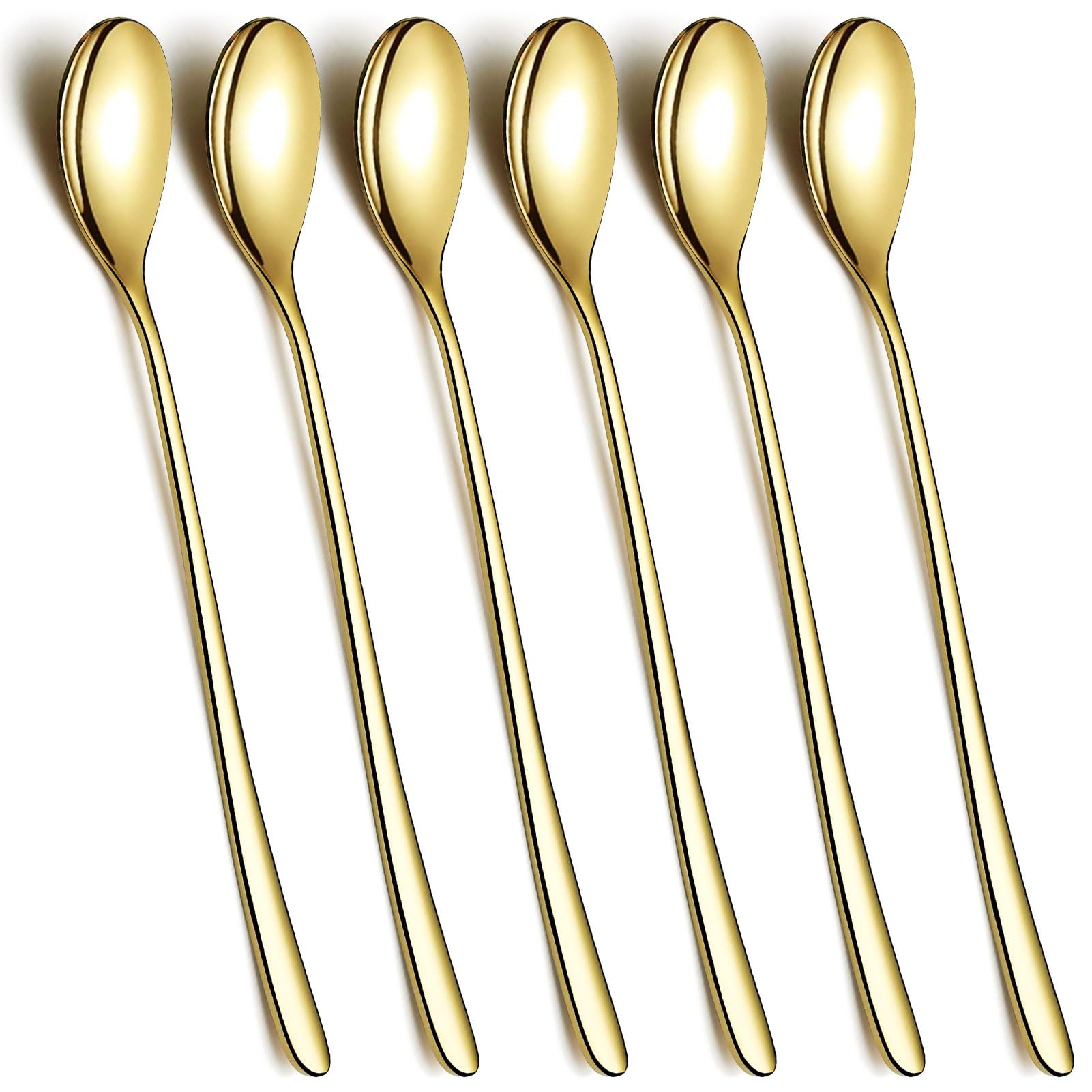 Long Handle Spoon 9.5 Inch Iced Cream Spoons Tea Spoon Coffee Stirrers Ice Spoon Stainless Steel Cocktail Stirring Spoons Dessert Milkshake Teaspoons Set of 6 (Gold)