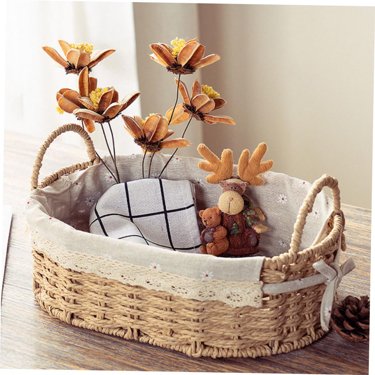 Amosfun Wicker Cutlery Basket Wardrobe Basket Small Wicker Basket Home Storage Basket Bread Magazine Storage Basket Seaweed Baskets Toy Basket Rattan Desktop Basket Baby Cosmetic