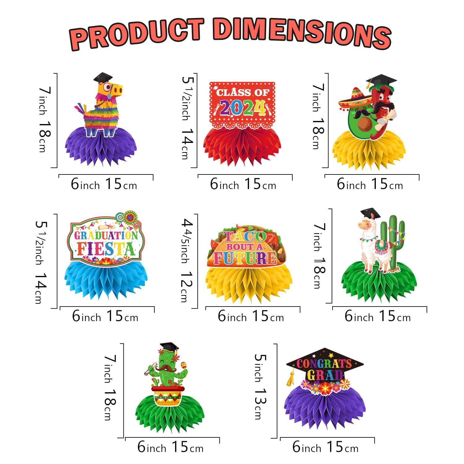 8 Pcs Mexican Graduation Decorations Honeycomb Centerpieces, Fiesta Graduation Party Decorations 2024, Taco Graduation Party Decorations 2024 3d Double Side Honeycomb Decorations