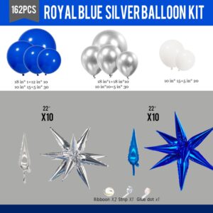 yeewaka royal blue and silver balloon garland arch kit 160+pcs with silver and Blue star balloons for Men birthday 2024 Graduation Ceremony Prom decorations