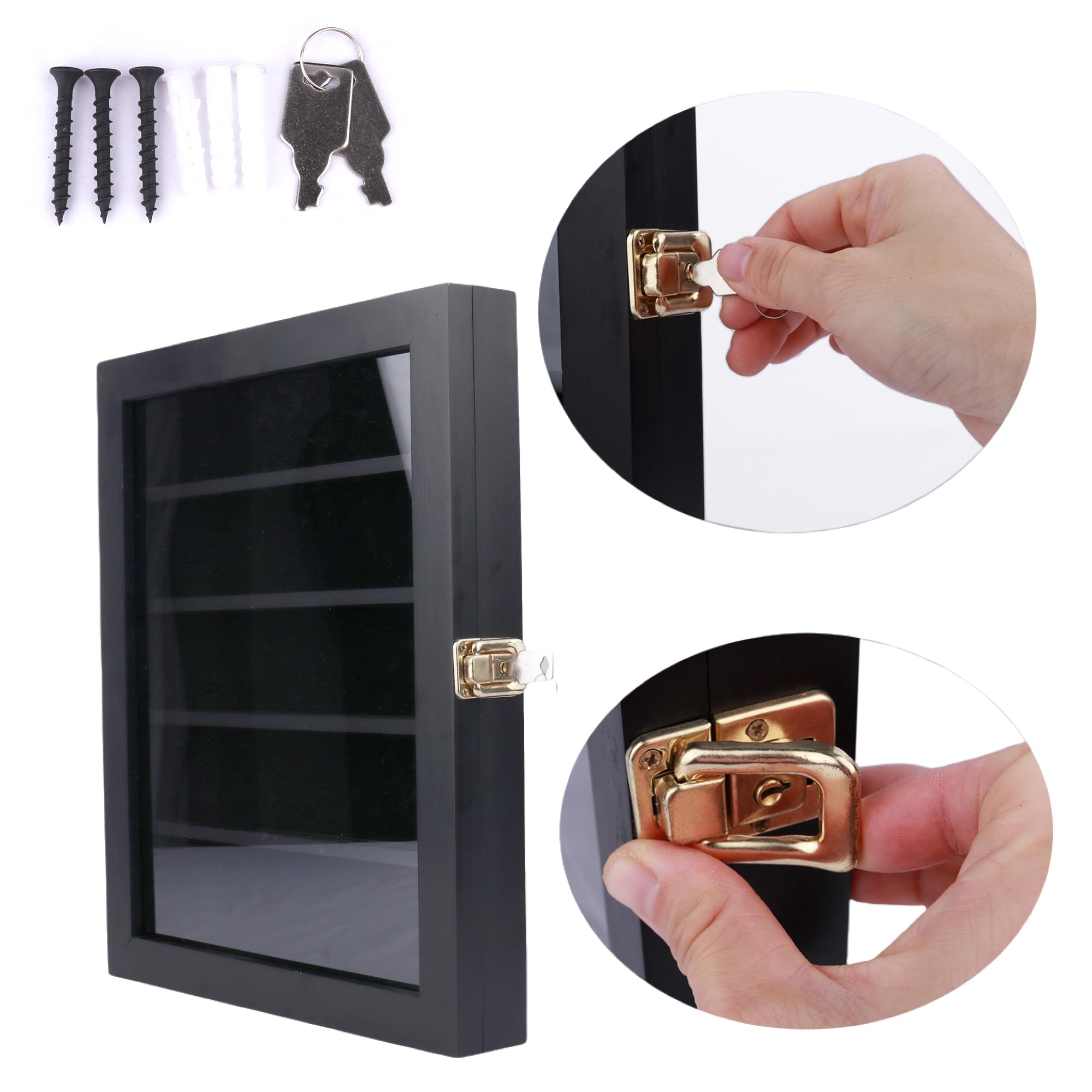 ERMMZHZW Pocket Knife Display Case,knife display case for wall,wood pocket knife display stand,For Pocket Knife and Military Folding Knife Display,Dust and UV Resistant,Lockable,Black