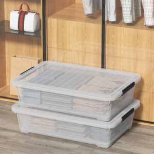 Melontray 40 Quart Under Bed Plastic Storage Bins with Lids, Set of 3 Under Bed Clear Storage Containers with Wheels