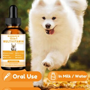 15 in 1 Multivitamin for Dogs | 60ML Dog Multivitamin Liquid Support Joint, Gut & Immune Health | Dog Liquid Vitamins for Digestion, Heart, Skin & Coat | Vitamin Supplements for Dogs | Bacon Flavor