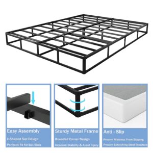 Box Springs 9 Inch Full Box Spring Bed Base with Round Corner Edges, Metal Platform Mattress Foundation with Heavy Duty Steel Slat Support,Easy Assembly Noise-Free