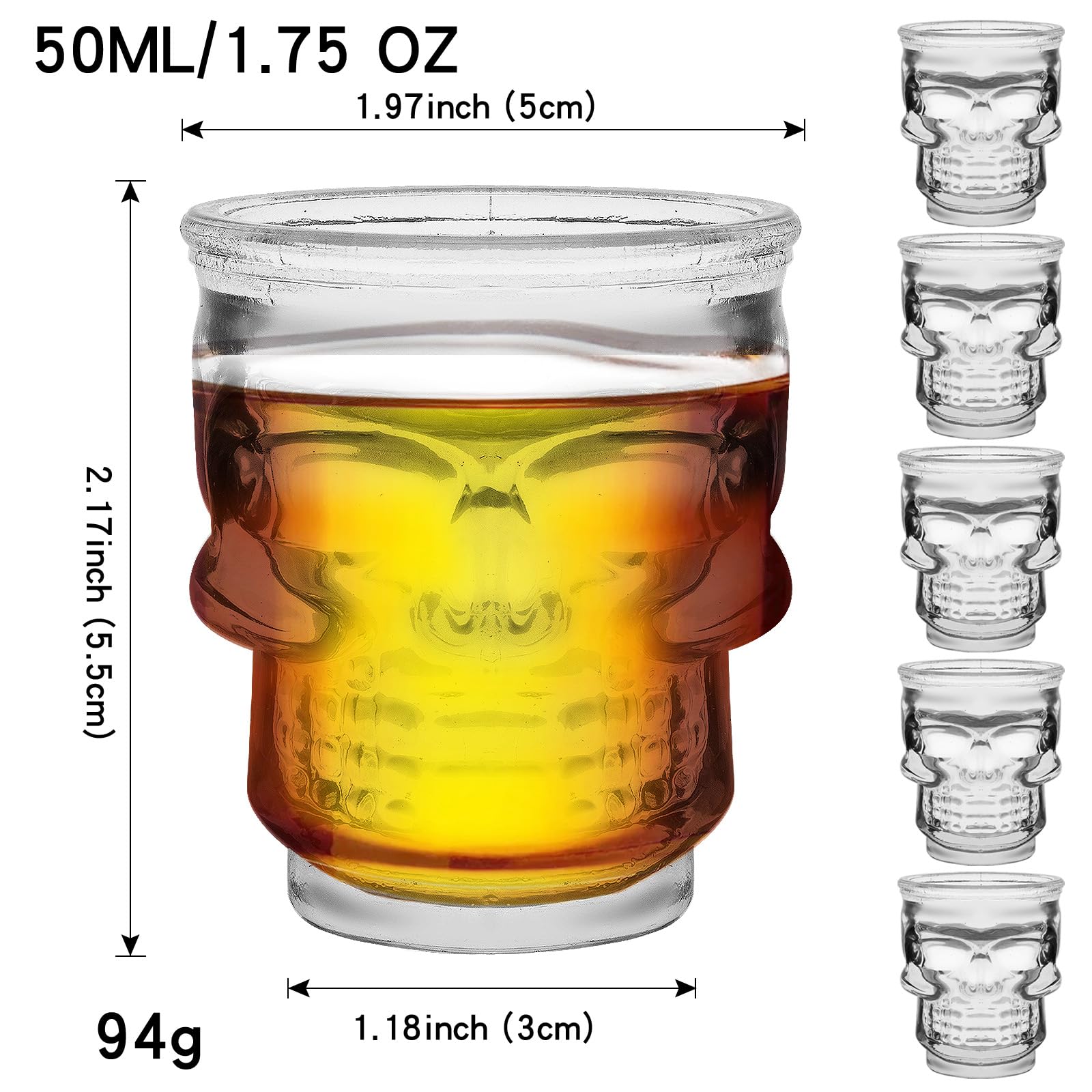 eispap Skull Shot Glasses 50ml Shot Glasses Set Freezer Safe Shot Glasses for Skull Gifts or Skull Ornament Skull Shot Glass Design Skull Glass Set (6)