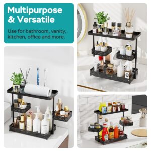 3-Tier Bathroom Counter Organizer, Upgrade Large Vanity Countertop Organizer with 360 Rotating Basket, Bathroom Sink Standing Perfume Cosmetic Makeup Storage Shelf, Kitchen Spice Rack (Black)