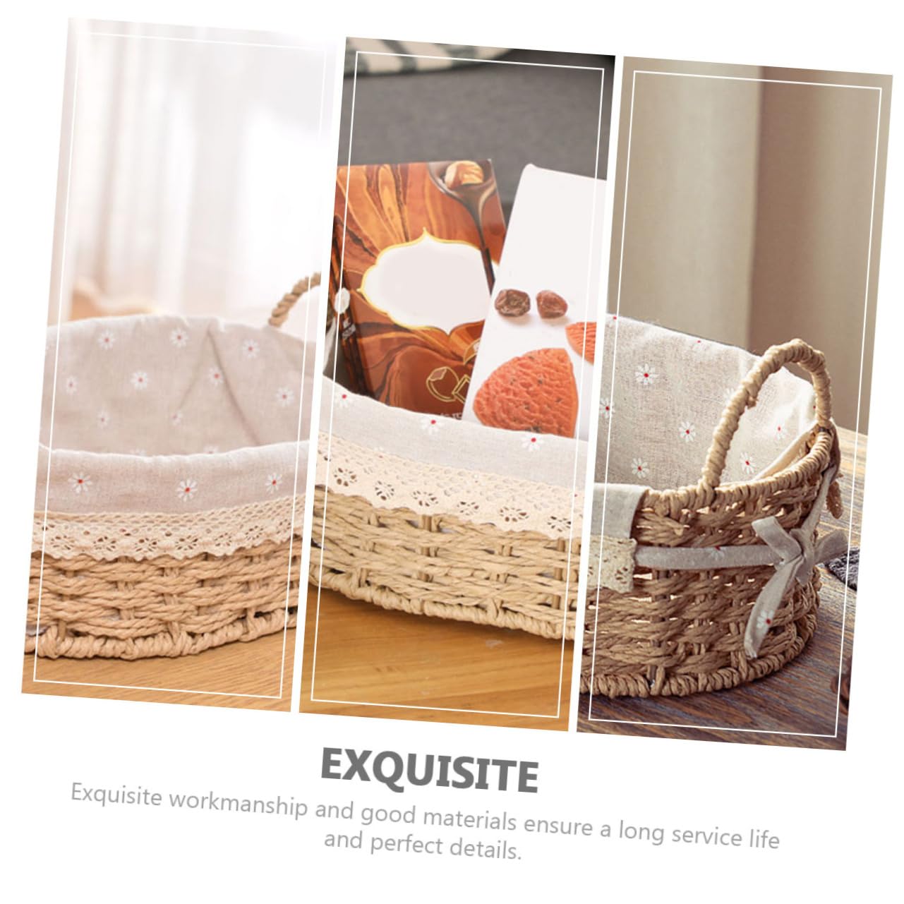 Amosfun Wicker Cutlery Basket Wardrobe Basket Small Wicker Basket Home Storage Basket Bread Magazine Storage Basket Seaweed Baskets Toy Basket Rattan Desktop Basket Baby Cosmetic